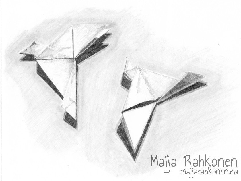 Pencil sketch of origami birds