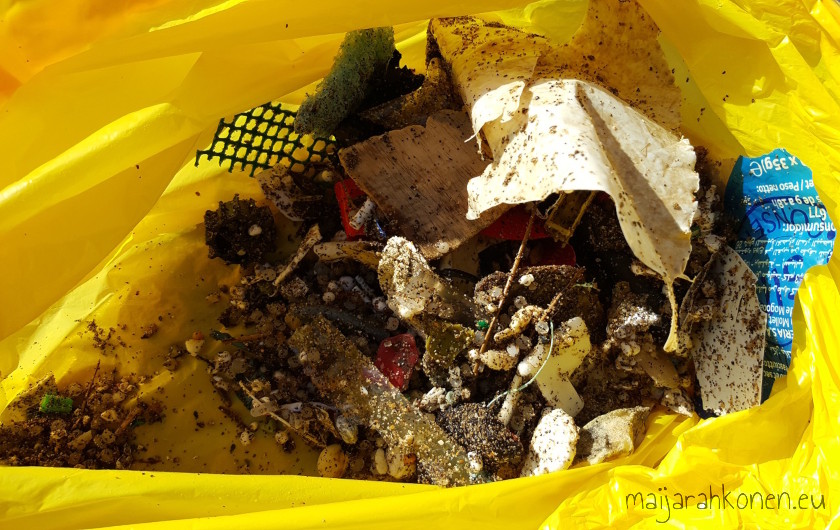 Closeup of picked up plastic trash